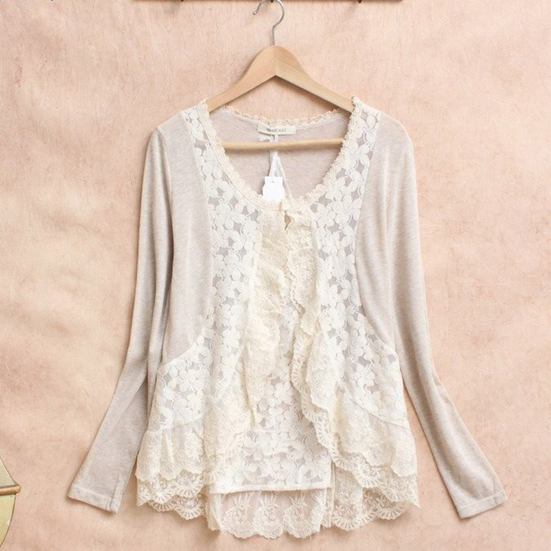 Embroidery Cardigan - Camisa doce feminina para primavera mori,