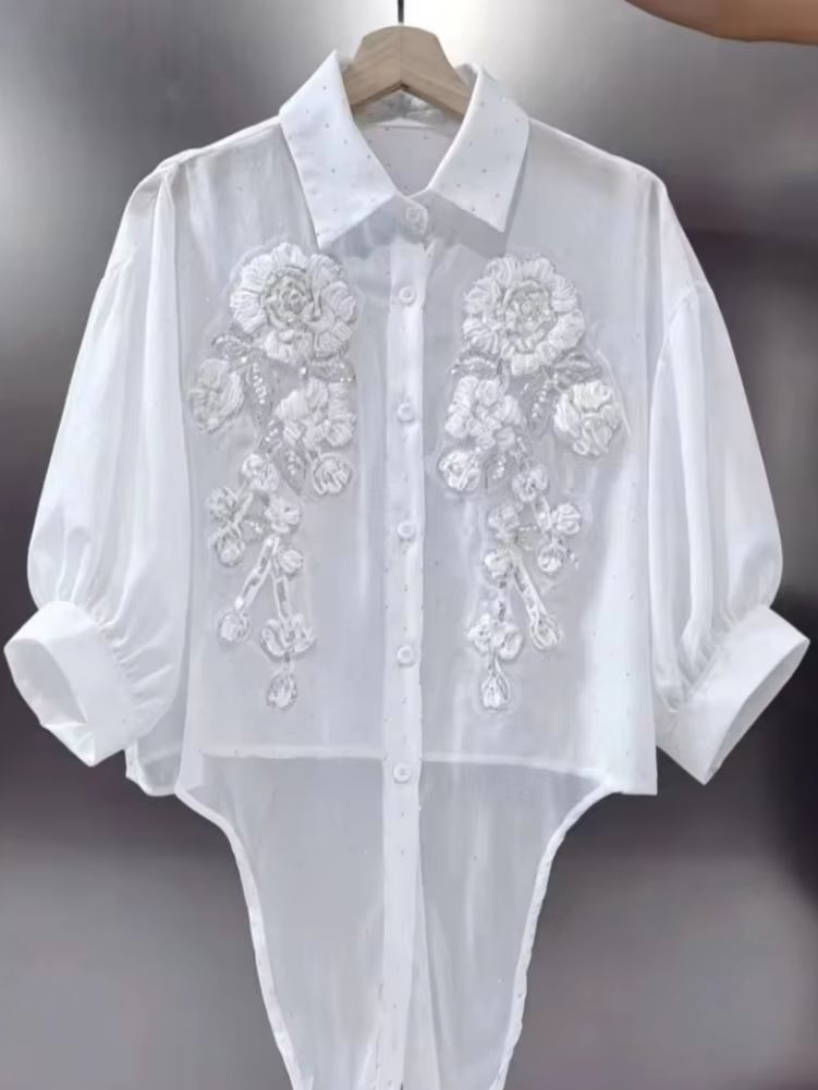 Embroidery Cardigan - Blusas e Camisas Brancas Femininas com