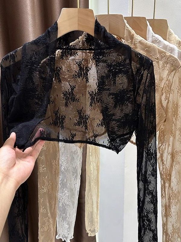 Embroidery Cardigan - Novo Cardigã Curto de Renda Bordada