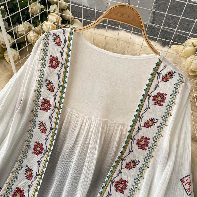 Camisa feminina de verão boêmi - Embroidery Cardigan avaliação e preço