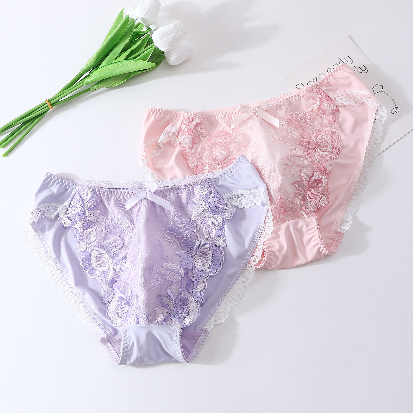 Cuecas de Renda Floral Rosa de - Embroidery Gift avaliação e preço