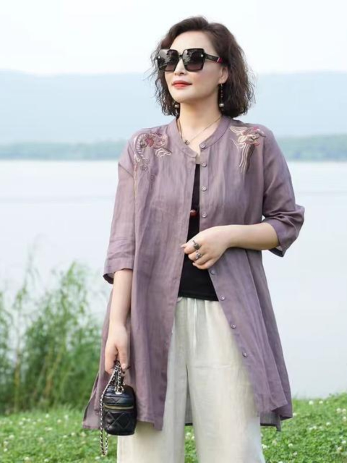 Camisa de Algodão e Linho Bord - Embroidery Cardigan avaliação e preço