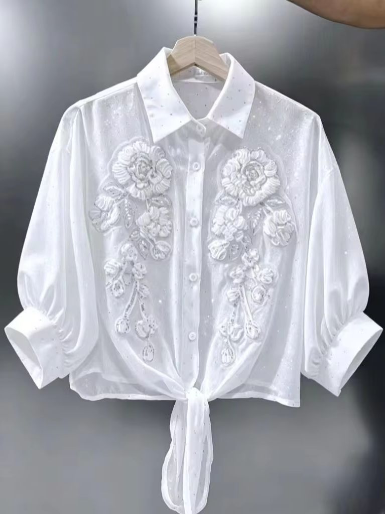 Blusas e Camisas Brancas Femin - Embroidery Cardigan avaliação e preço