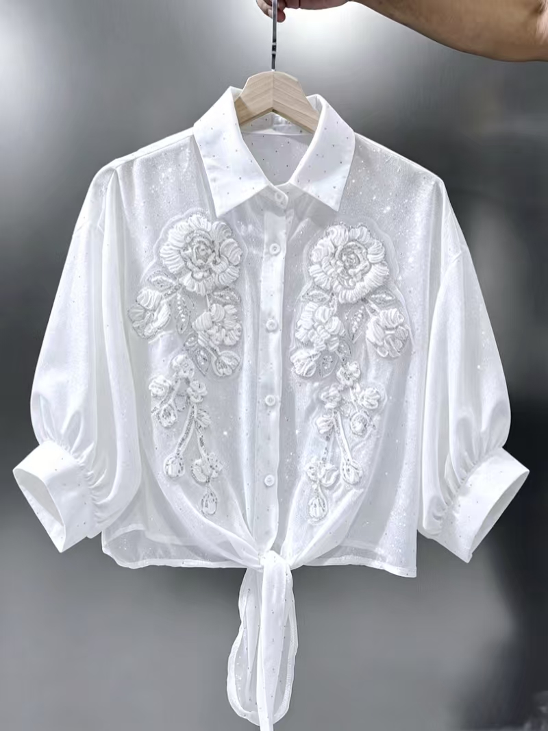 Blusas e Camisas Brancas Femin - Embroidery Cardigan avaliação e preço