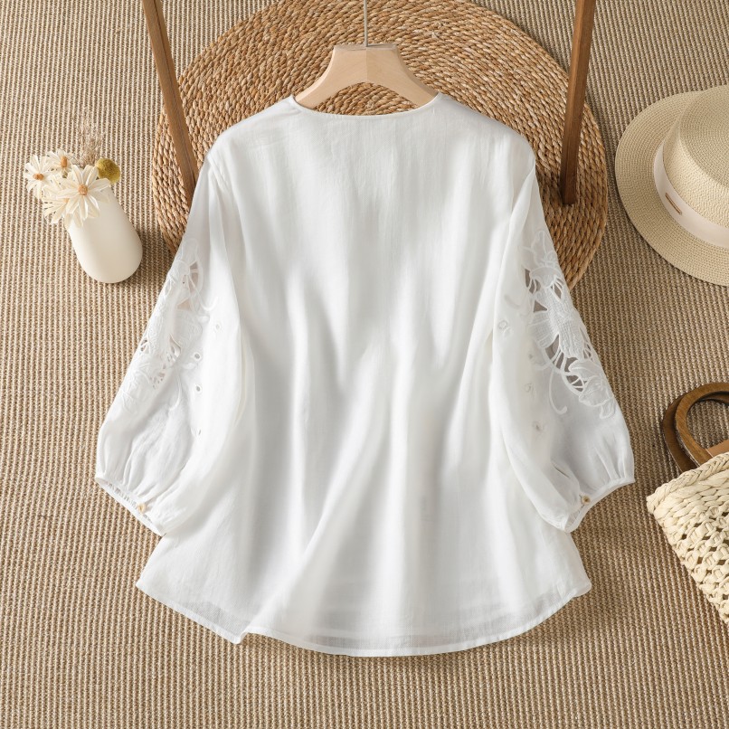 Camisa Casual de Algodão e Lin - Embroidery Cardigan avaliação e preço