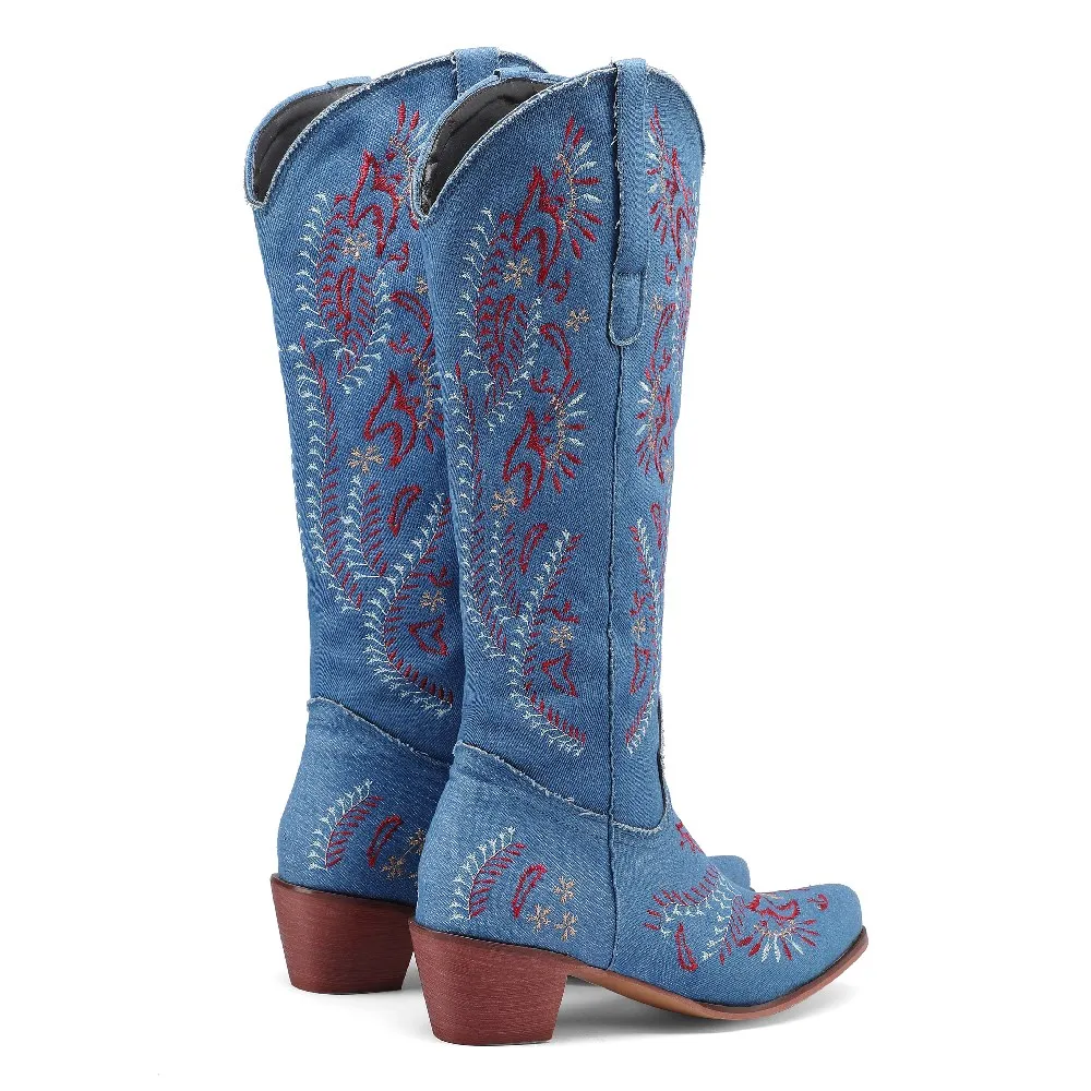 Azul denim ocidental cowgirl j - Embroidery Yes avaliação e preço
